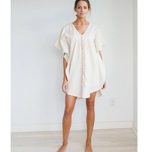 Mirth Bali Cotton Flax Fringed Blend Caftan Oatmeal One Size